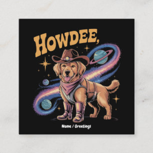 Western Golden Retriever Rolig Cowboy Space Hund Fyrkantigt Visitkort