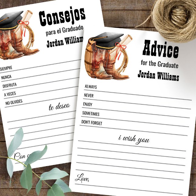 Western Graduation Advice English Spanish card Inbjudningar (Skapare uppladdad)