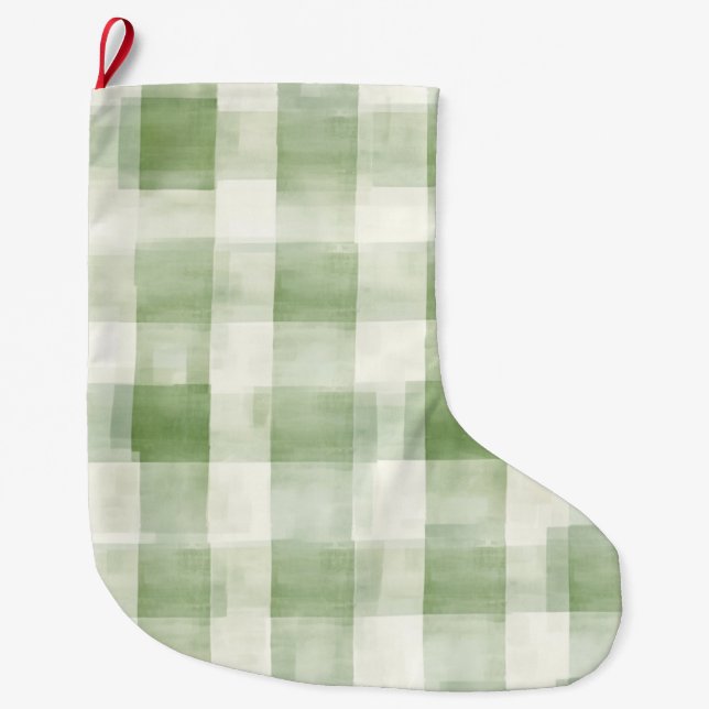 Western Green Cream Plaid Stripes Country   Stor Julstrumpa (Framsidan)