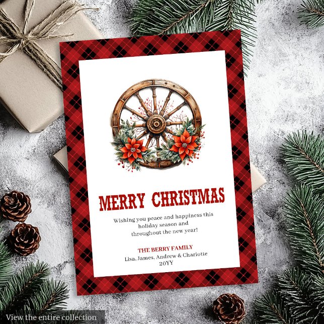 Western greeting card with wagon wheel plaid julkort (Western greeting card with wagon wheel plaid

)