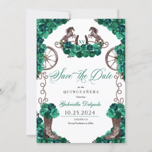 Western Grönt Charro Save Date Quinceañera Inbjudningar