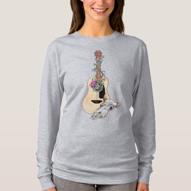 Western Guitar Cow Skull Ro T Shirt (Framsida)