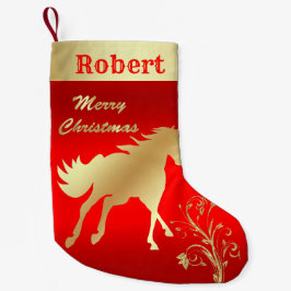 Western guld- häst på rött liten julstrumpa