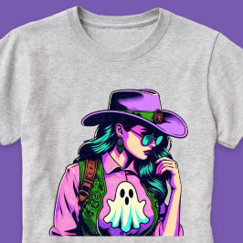 Western Halloween Cowgirl med Ghost Pop Art Shirt T Shirt