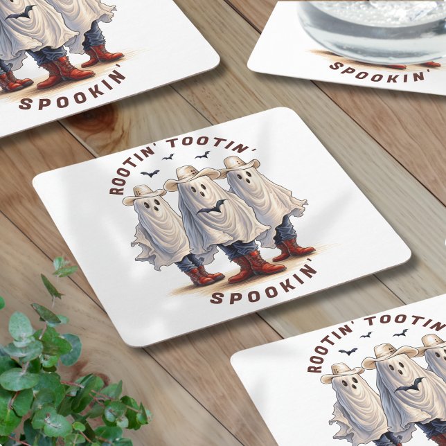 Western Halloween-taloky Cowboy Spöken Anpassnings Underlägg Papper Kvadrat (Edit text via template to replace with words of your own.  Matching partyware available.)