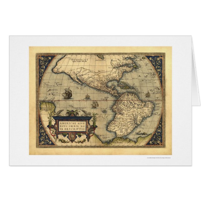 Western halvklotkarta vid Ortelius 1570 Hälsningskort (Framsidan Horizontal)