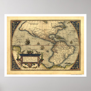 Western halvklotkarta vid Ortelius 1570 Poster