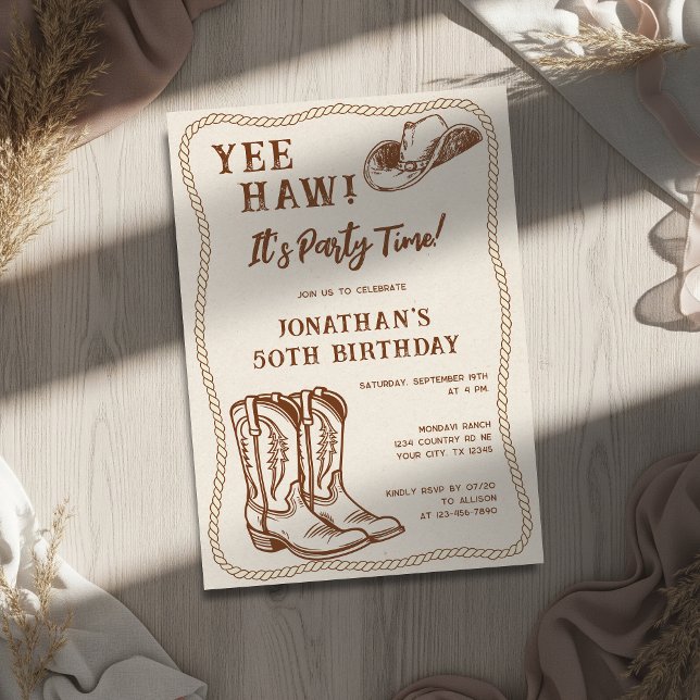 Western Hand Drawn Cowboy Boots Man Birthday Party Inbjudningar (Skapare uppladdad)