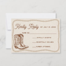 Western Hand Drawn Cowboy Boots Ranch Wedding