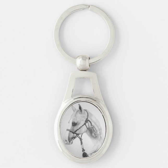 Western hästnyckelringMare Ovalt Silverfärgad Nyckelring (Framsidan)