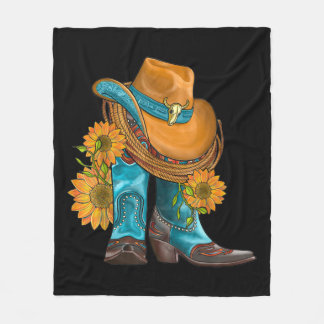 Western Hat And Cowboy Boots With Sunflowers Fleecefilt