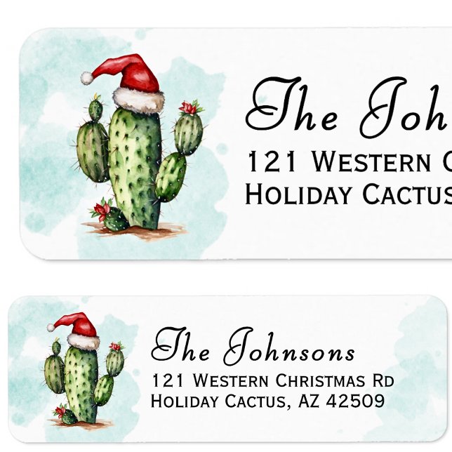 Western Helgdag Cactus julReturadress Returadress Etikett (Western Holiday Cactus Christmas Return Address Label)