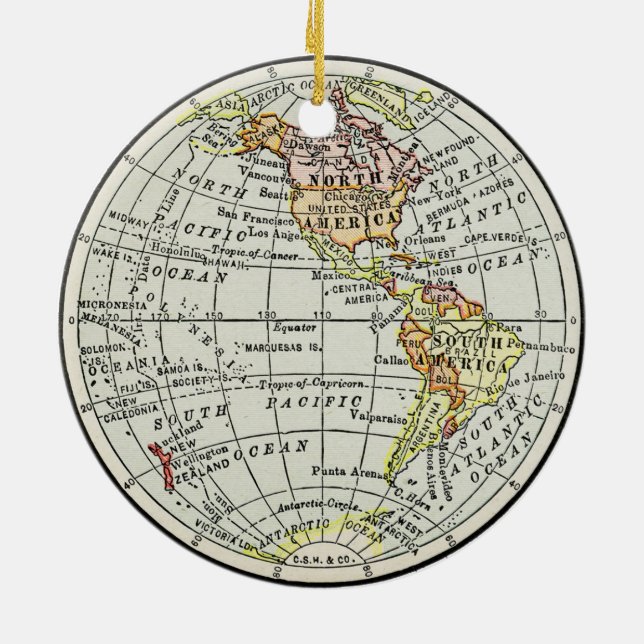 Western Hemisphere Karta Globe Travel Art Julgransprydnad Keramik (Baksidan)