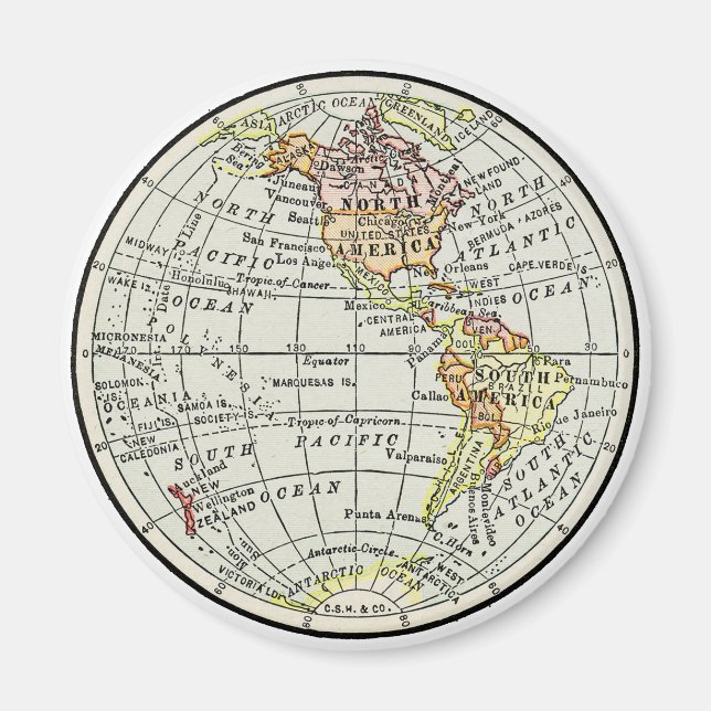 Western Hemisphere Karta Globe Travel Art Magnet (Framsidan)