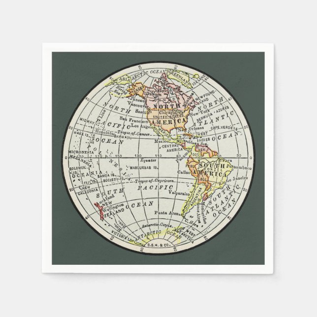Western Hemisphere Karta Globe Travel Pappersservett (Framsidan)