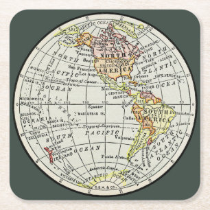 Western Hemisphere Karta Globe Travel Underlägg Papper Kvadrat