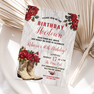 Western Hoedown Rustic Cowgirl Red Blommigt Birthd Inbjudningar