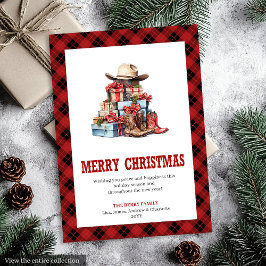 Western holiday card buffalo plaid typography julkort