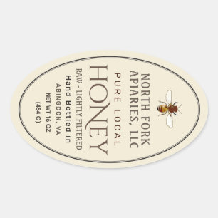 Western honeybee 16 oz Queenline Burk Honungsetike Ovalt Klistermärke