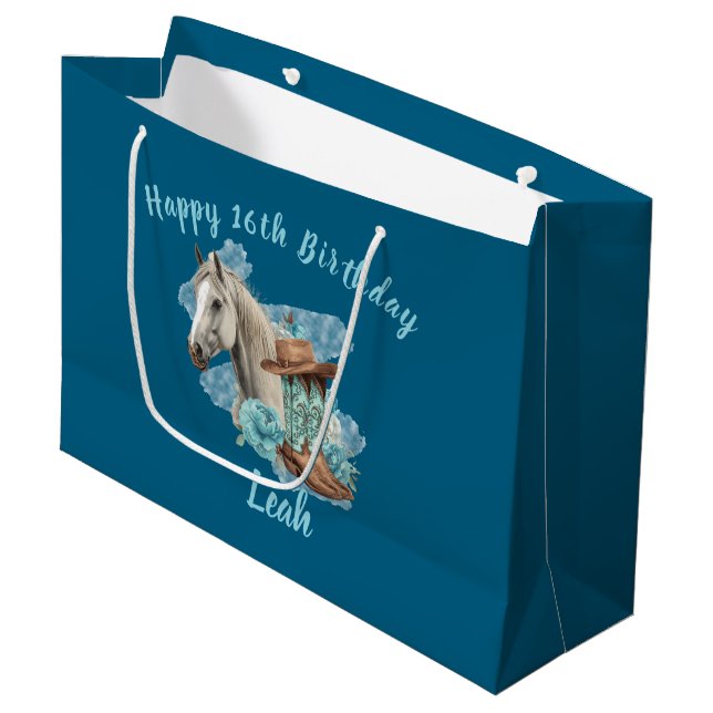 Western Horse Birthday Gift Bag – Navy  (Framsidan Vinklad)
