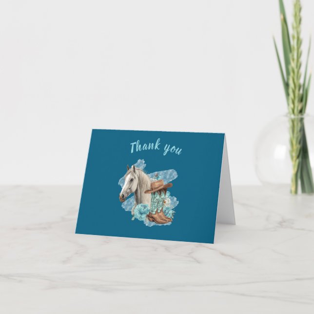 Western Horse Birthday Thank You Card – Navy Tack Kort (Framsida)
