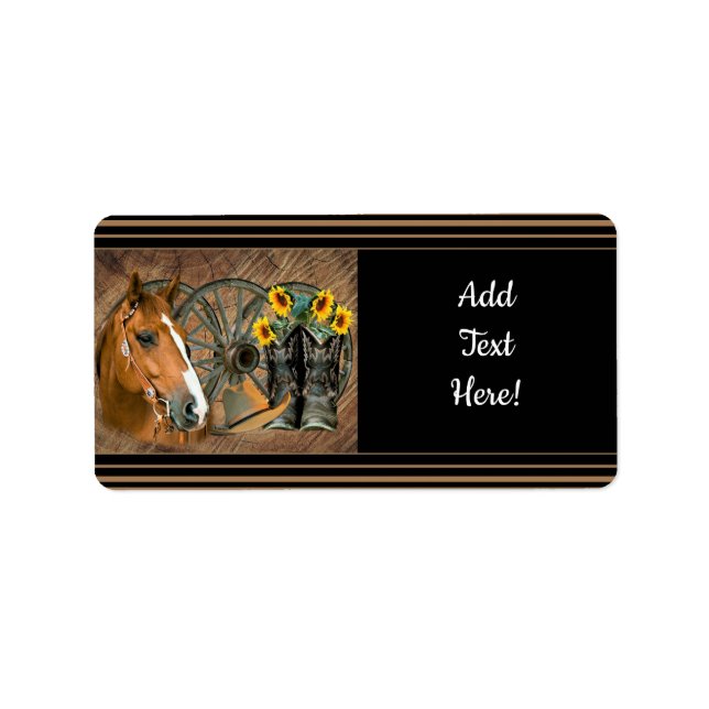 Western Horse Cowboy Boots Cowboy Hat Wagon Wheel Adressetikett (Framsidan)