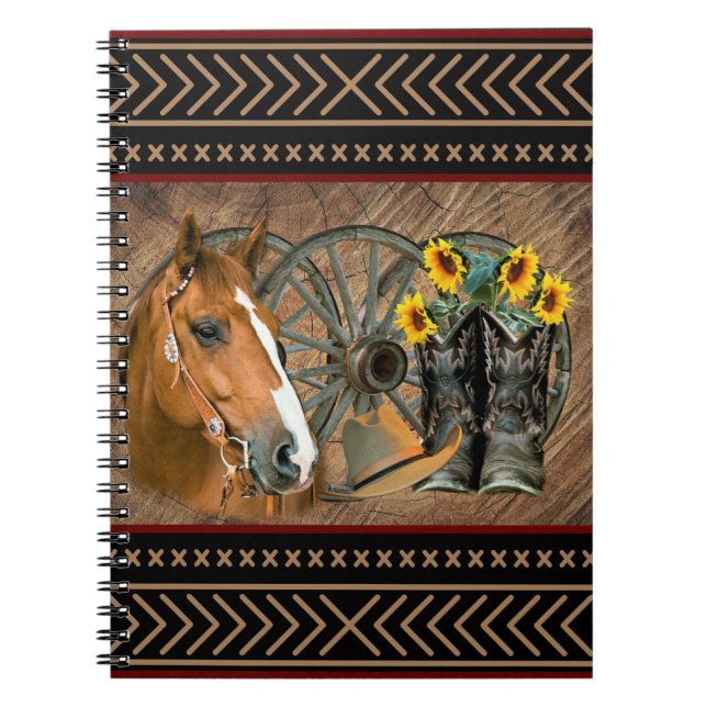 Western Horse Cowboy Boots Cowboy Hat Wagon Wheel Anteckningsbok (Framsidan)