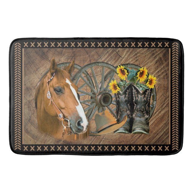 Western Horse Cowboy Boots Cowboy Hat Wagon Wheel Badrumsmatta (Framsidan)