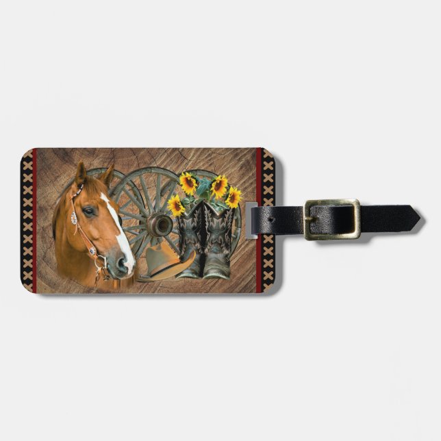 Western Horse Cowboy Boots Cowboy Hat Wagon Wheel Bagagebricka (Horisontell Framsida)