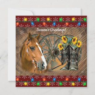 Western Horse Cowboy Boots Cowboy Hat Wagon Wheel Julkort