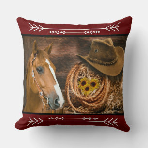 Western Horse Cowboy Boots Cowboy Hat Wagon Wheel Kudde