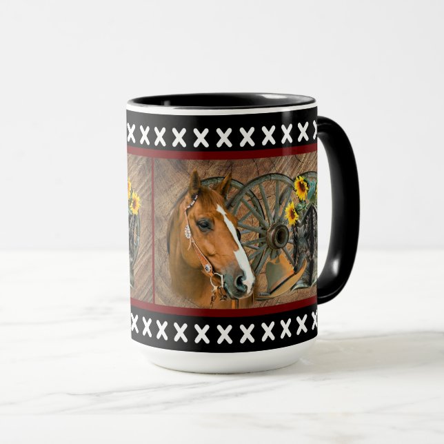 Western Horse Cowboy Boots Cowboy Hat Wagon Wheel Mugg (Framsida höger)