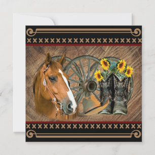 Western Horse Cowboy Boots Cowboy Hat Wagon Wheel Tack Kort