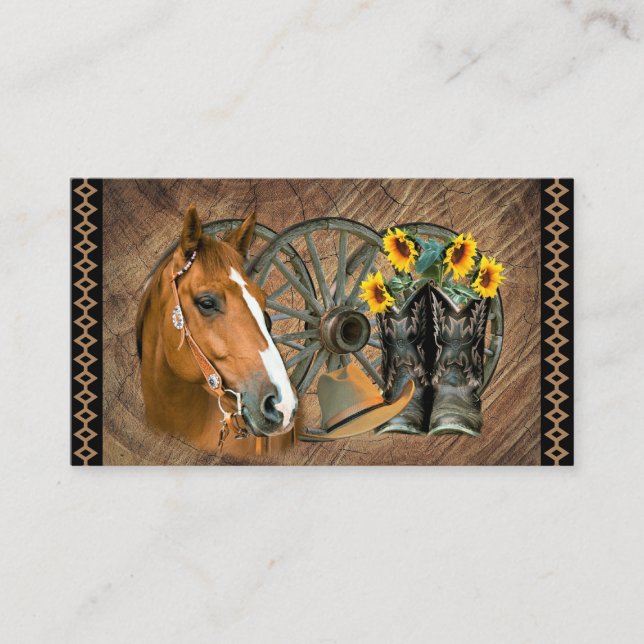 Western Horse Cowboy Boots Cowboy Hat Wagon Wheel  Visitkort (Framsida)