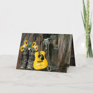 Western Horse Cowboystövlar Guitar Solblommor Holi Helgkort