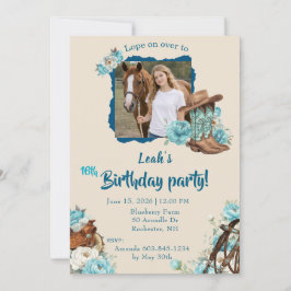 Western Horse Floral Birthday Invitation – Cream Inbjudningar