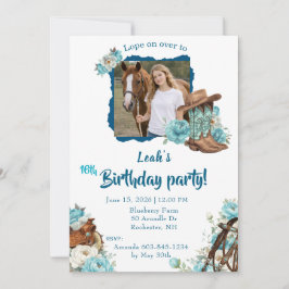 Western Horse Floral Birthday Invitation – White Inbjudningar