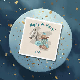 Western Horse Floral Equestrian- Cream Napkins Pappersservett