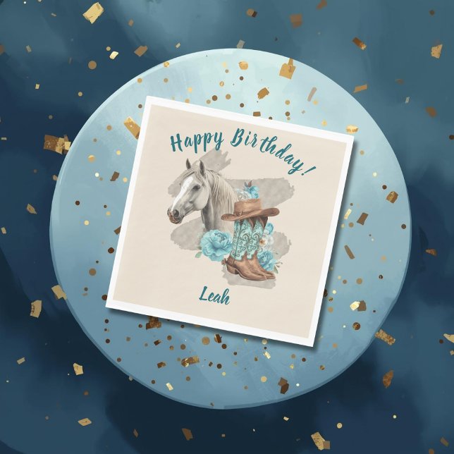 Western Horse Floral Equestrian- Cream Napkins Pappersservett (Skapare uppladdad)