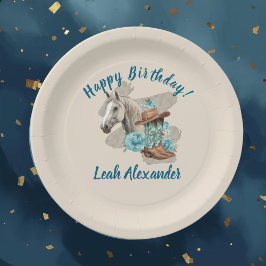 Western Horse Floral Equestrian- Cream Paper Plate