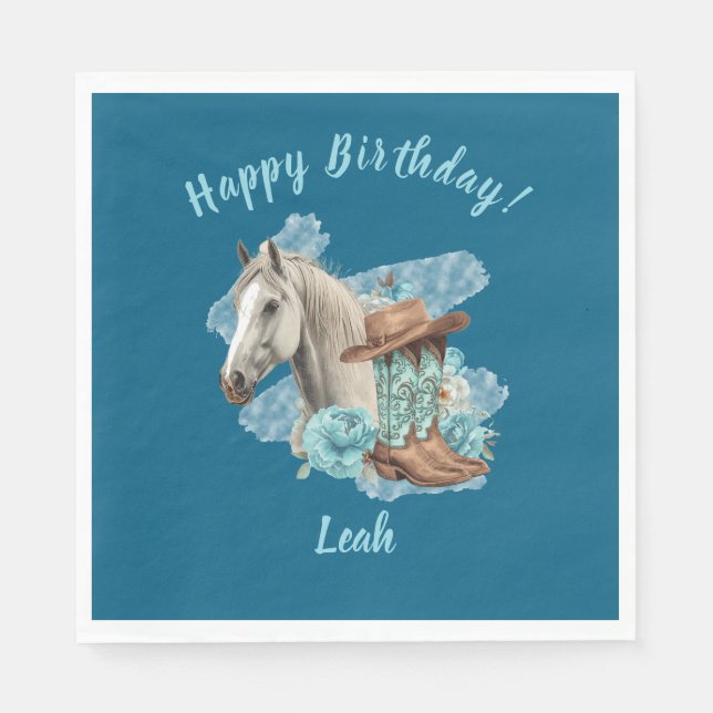 Western Horse Floral Equestrian- Navy Napkins Pappersservett (Framsidan)