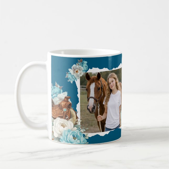 Western Horse Floral Mug – Navy Kaffemugg (Vänster)