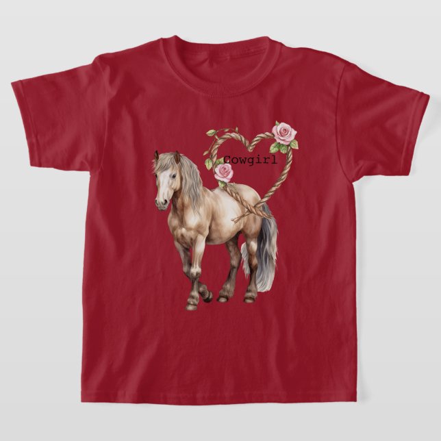 Western Horse Pink Floral Heart Rope T Shirt (Laydown)