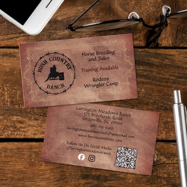 Western Horse Ranch Personailze Logotyp QR-kod Visitkort (Skapare uppladdad)
