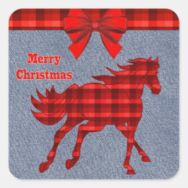 Western Horse Red Play Faux Denim Fyrkantigt Klistermärke