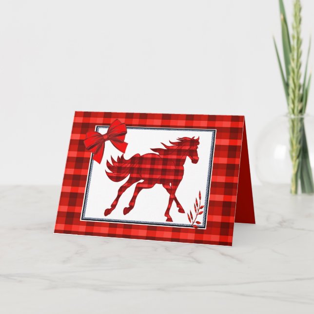 Western Horse Red Play Faux Denim Kort (Framsida)
