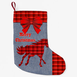 Western Horse Red Play Faux Denim Liten Julstrumpa