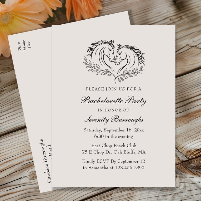 Western Horse Rustic Elegant Land Bachelorette Inbjudan Vykort (Skapare uppladdad)