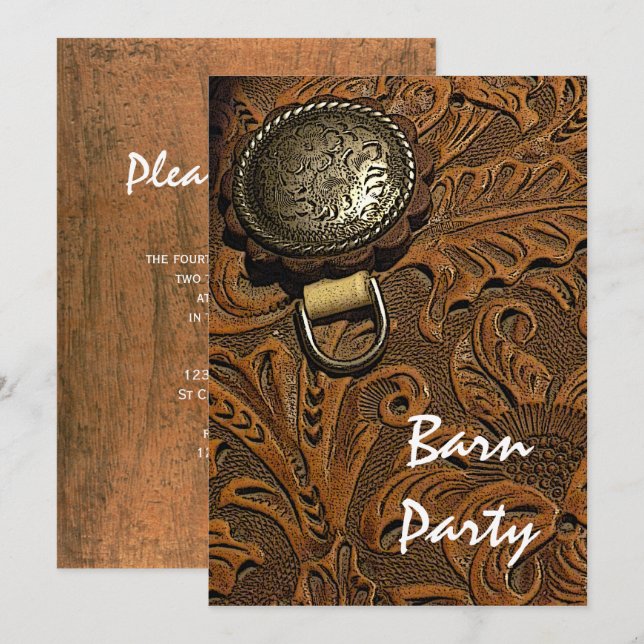 Western Horse Saddle Barn Party Inbjudningar (Fram/baksida)