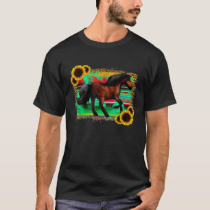 Western Horse Serape Sunblommor Cowgirl Texas Rode T Shirt